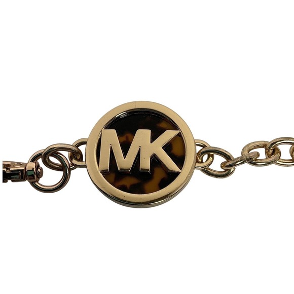 Michael Kors Gold Tone Chain Belt MK Logo Tortoise Shell‎ Medallion Adjustable